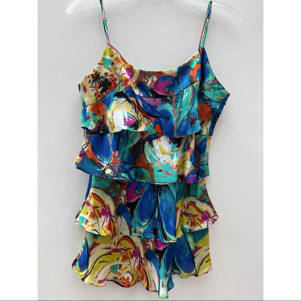 Boston Proper Ruffle Multicolor Tiered Flowy Spaghetti Strap Blouse Top